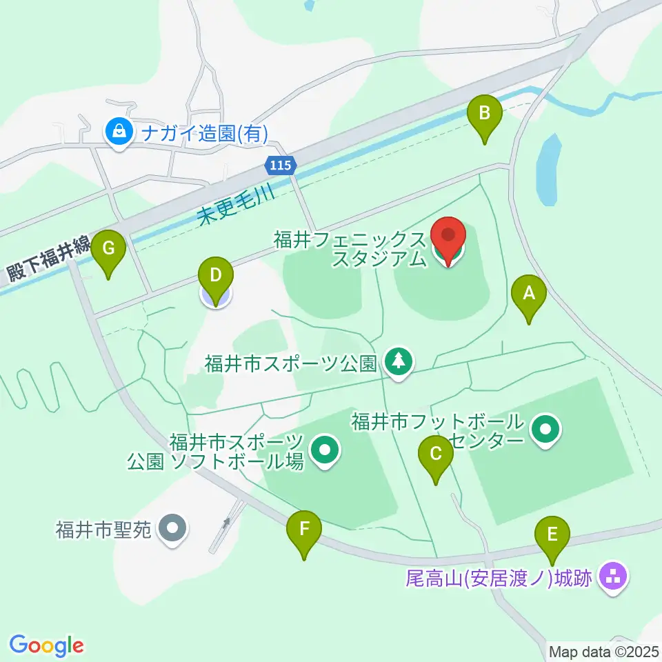 福井フェニックススタジアム周辺の駐車場・コインパーキング一覧地図