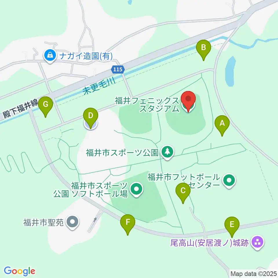 福井フェニックススタジアム周辺の駐車場・コインパーキング一覧地図