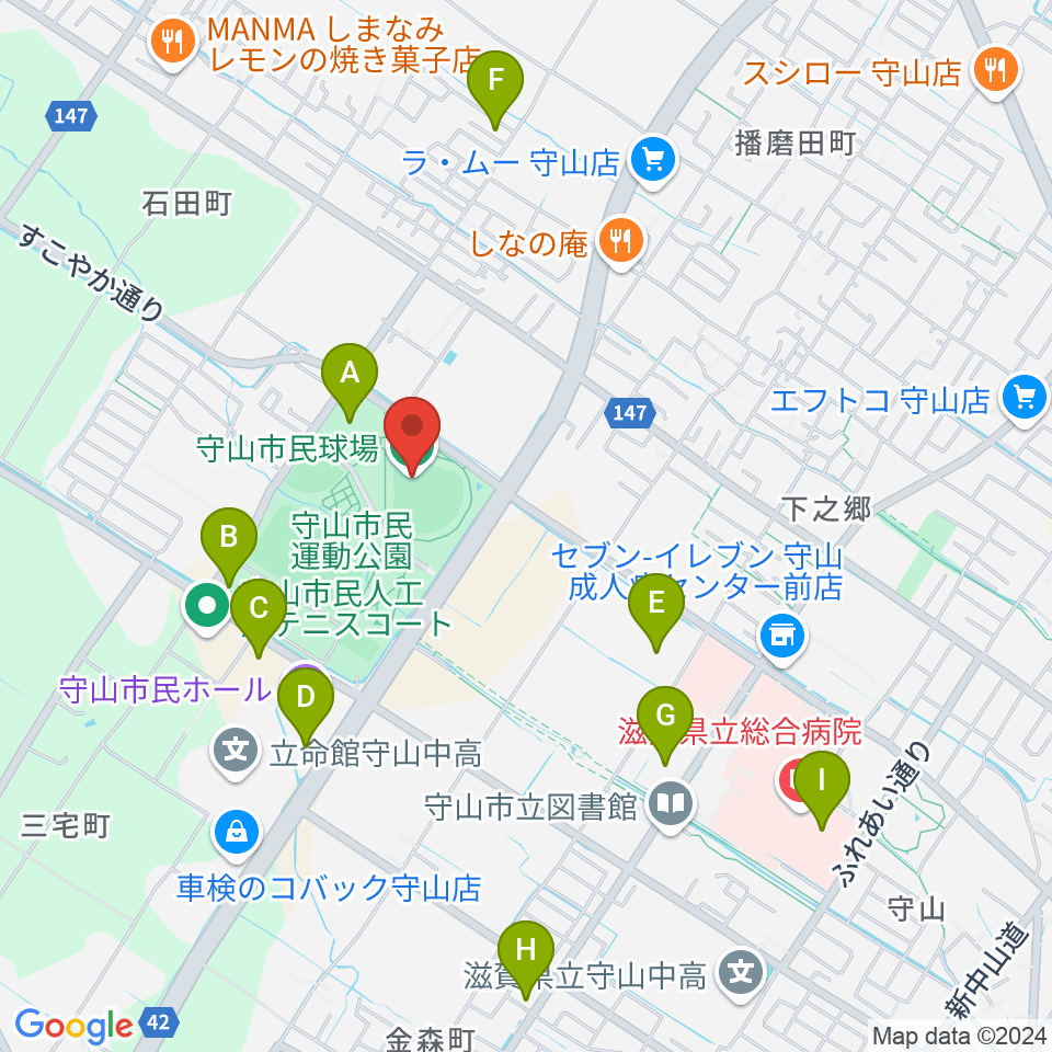 守山市民球場周辺の駐車場・コインパーキング一覧地図