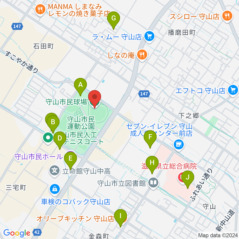 守山市民球場周辺の駐車場・コインパーキング一覧地図