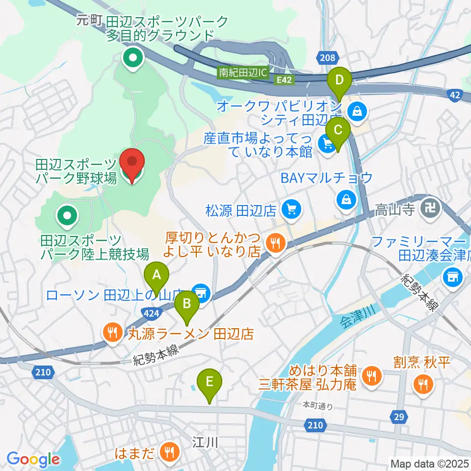 田辺スポーツパーク野球場周辺の駐車場・コインパーキング一覧地図