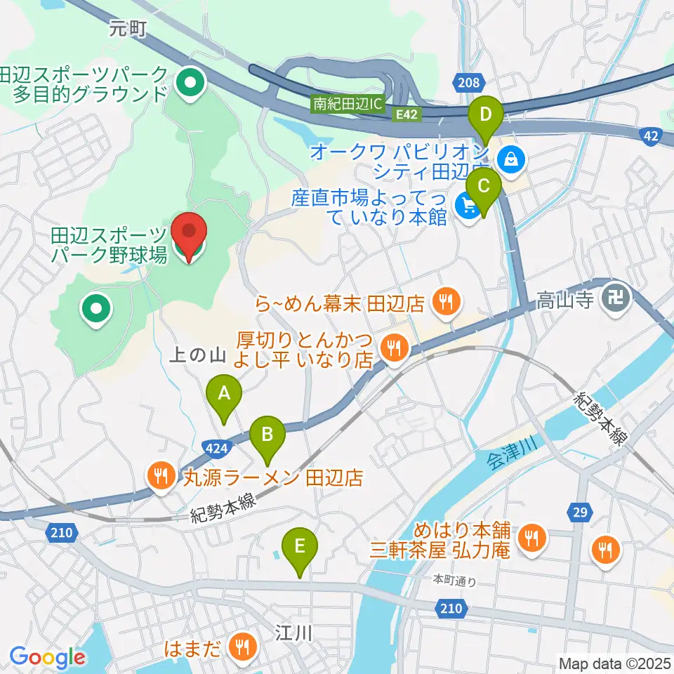 田辺スポーツパーク野球場周辺の駐車場・コインパーキング一覧地図
