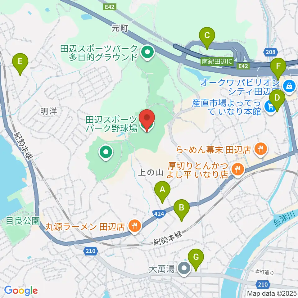 田辺スポーツパーク野球場周辺の駐車場・コインパーキング一覧地図