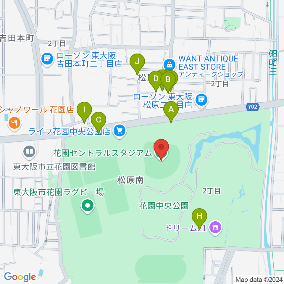 花園セントラルスタジアム周辺の駐車場・コインパーキング一覧地図