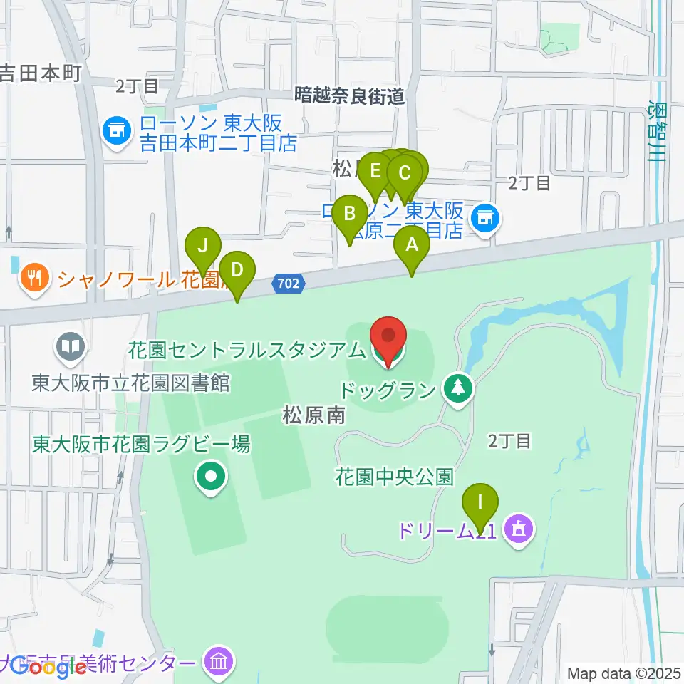 花園セントラルスタジアム周辺の駐車場・コインパーキング一覧地図
