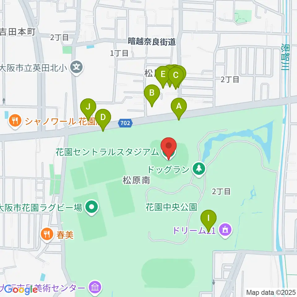 花園セントラルスタジアム周辺の駐車場・コインパーキング一覧地図