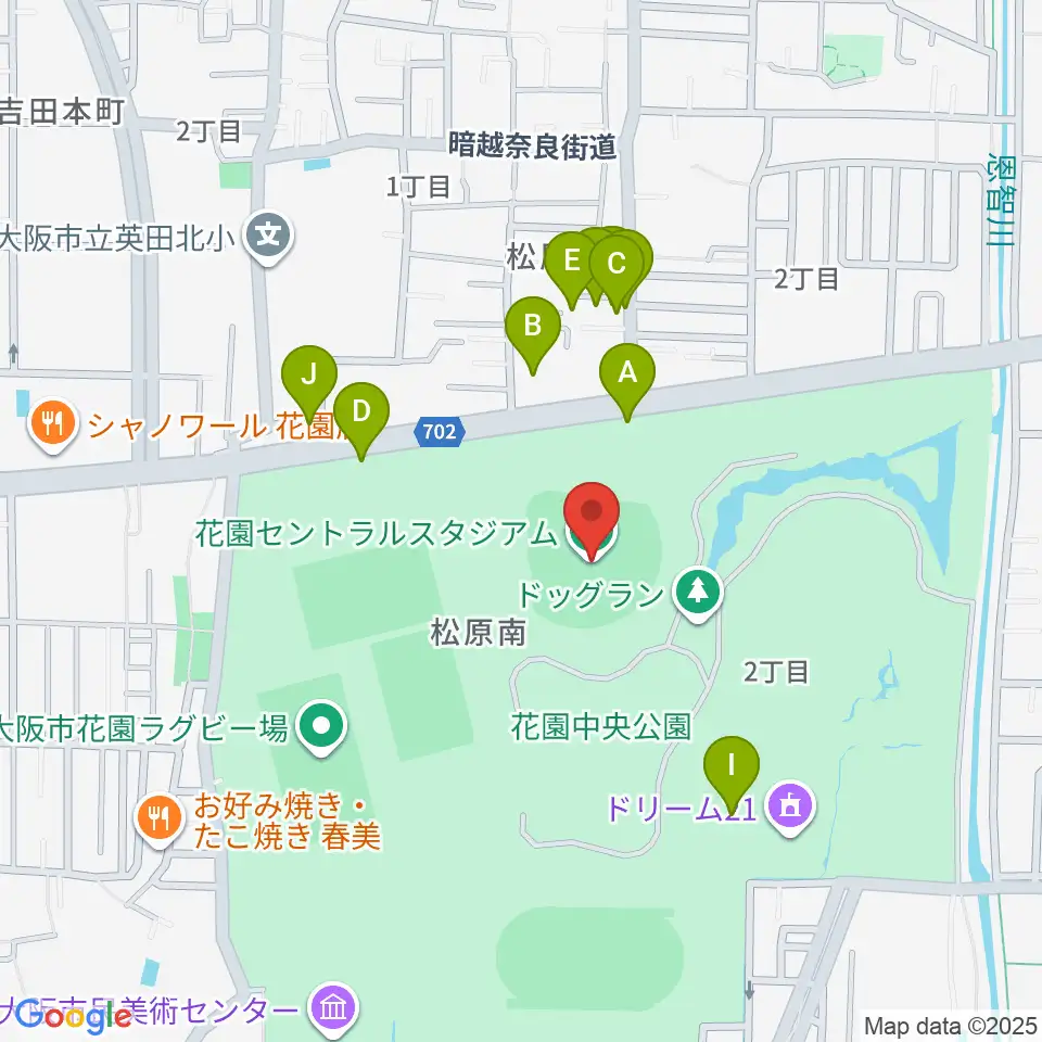花園セントラルスタジアム周辺の駐車場・コインパーキング一覧地図
