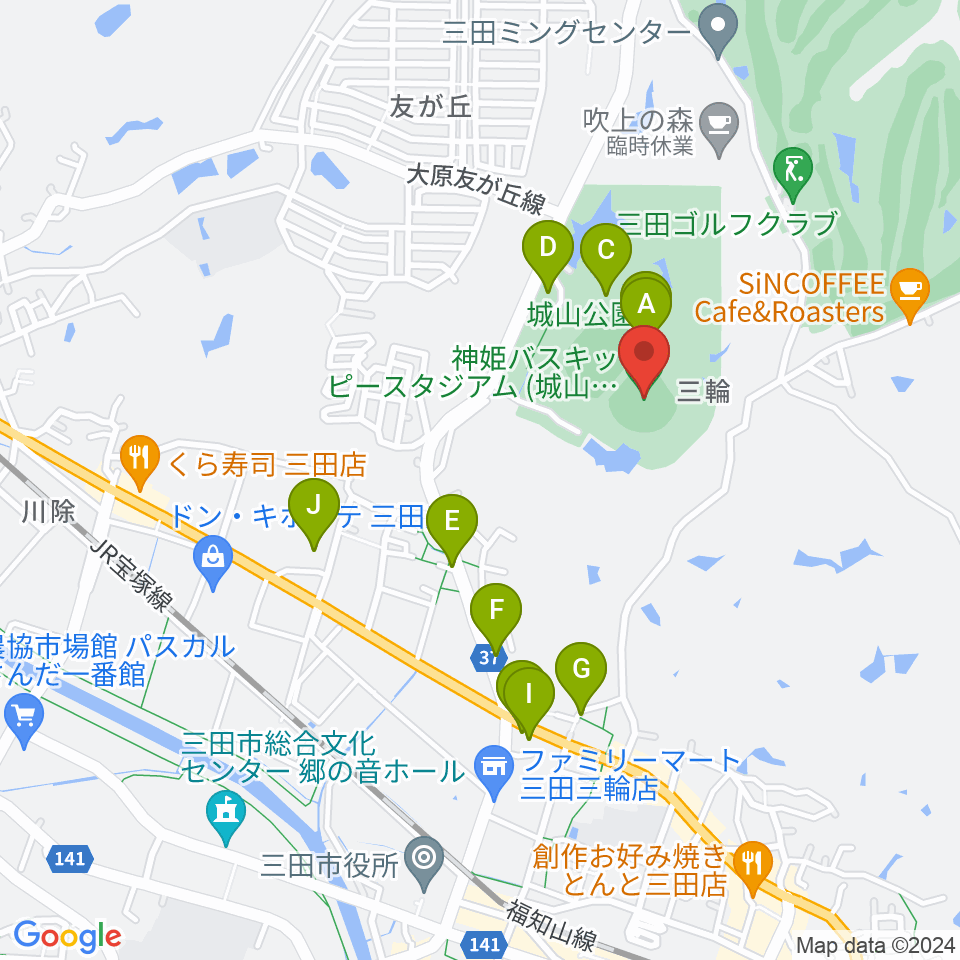 神姫バスキッピースタジアム周辺の駐車場・コインパーキング一覧地図