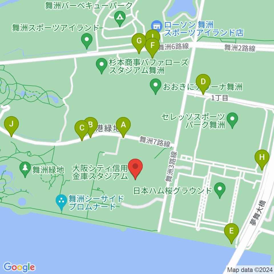 大阪シティ信用金庫スタジアム周辺の駐車場・コインパーキング一覧地図