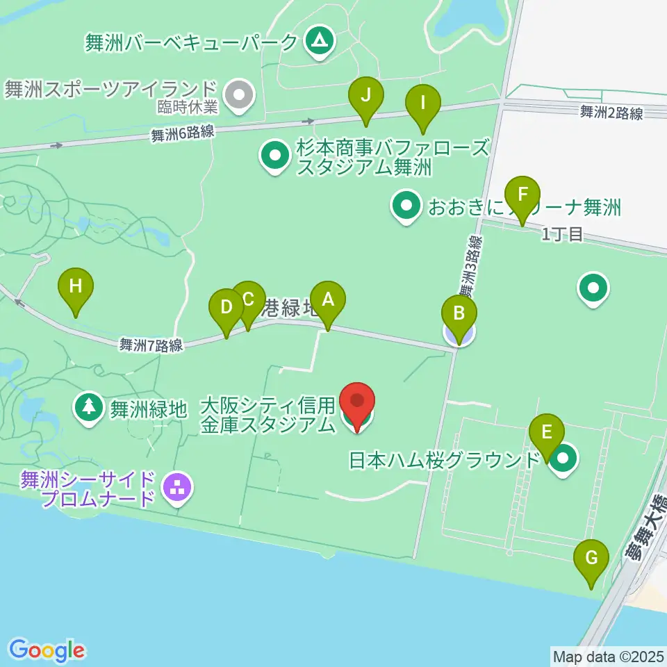 大阪シティ信用金庫スタジアム周辺の駐車場・コインパーキング一覧地図