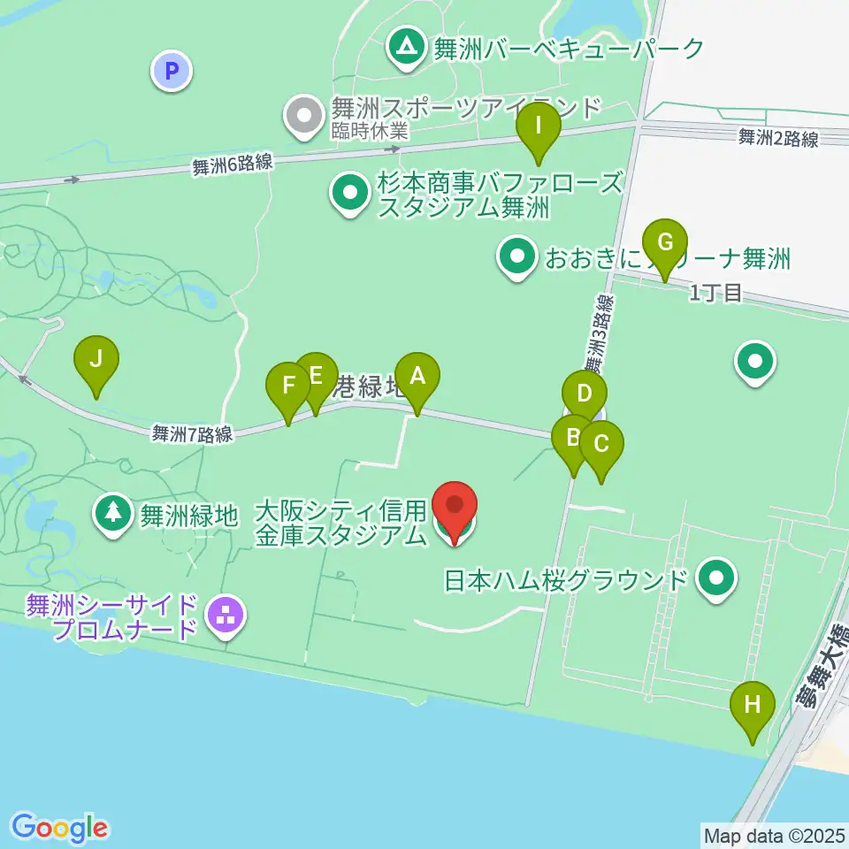 大阪シティ信用金庫スタジアム周辺の駐車場・コインパーキング一覧地図