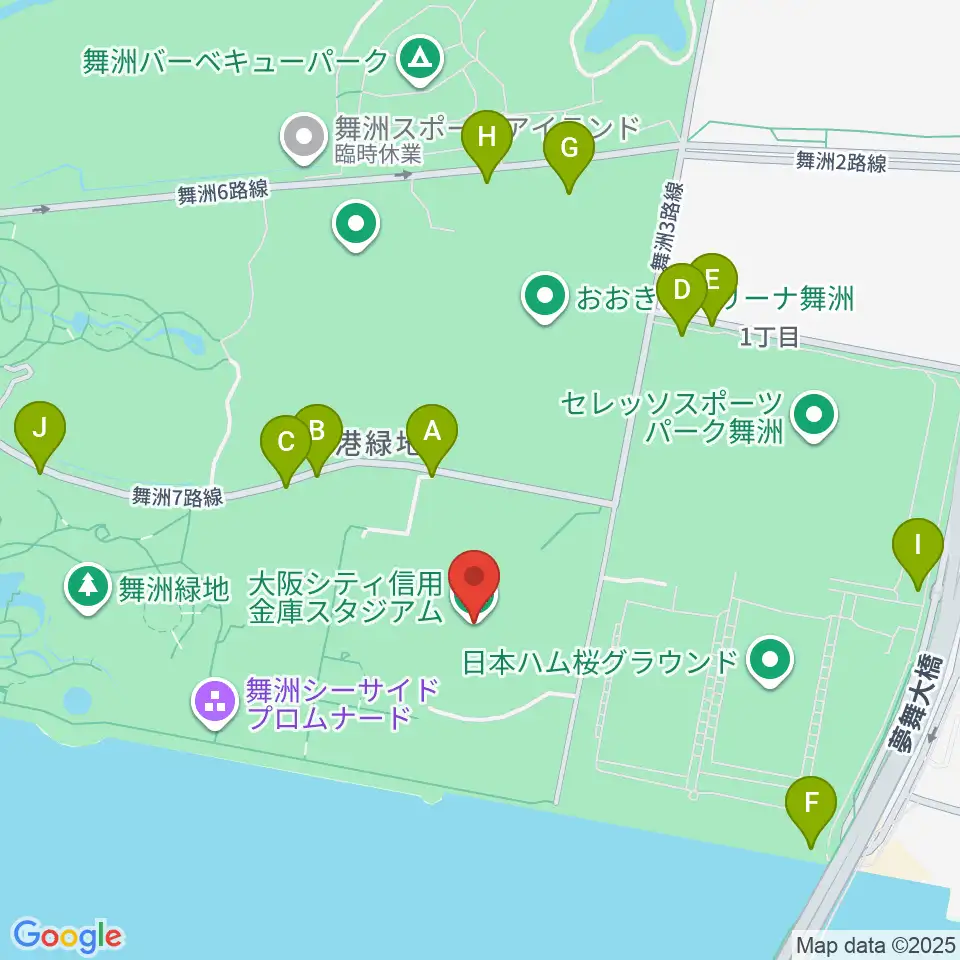 大阪シティ信用金庫スタジアム周辺の駐車場・コインパーキング一覧地図