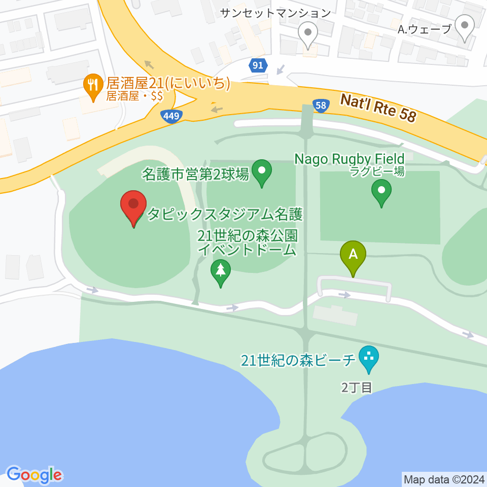 タピックスタジアム名護周辺の駐車場・コインパーキング一覧地図