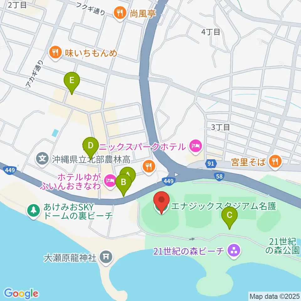 エナジックスタジアム名護周辺の駐車場・コインパーキング一覧地図