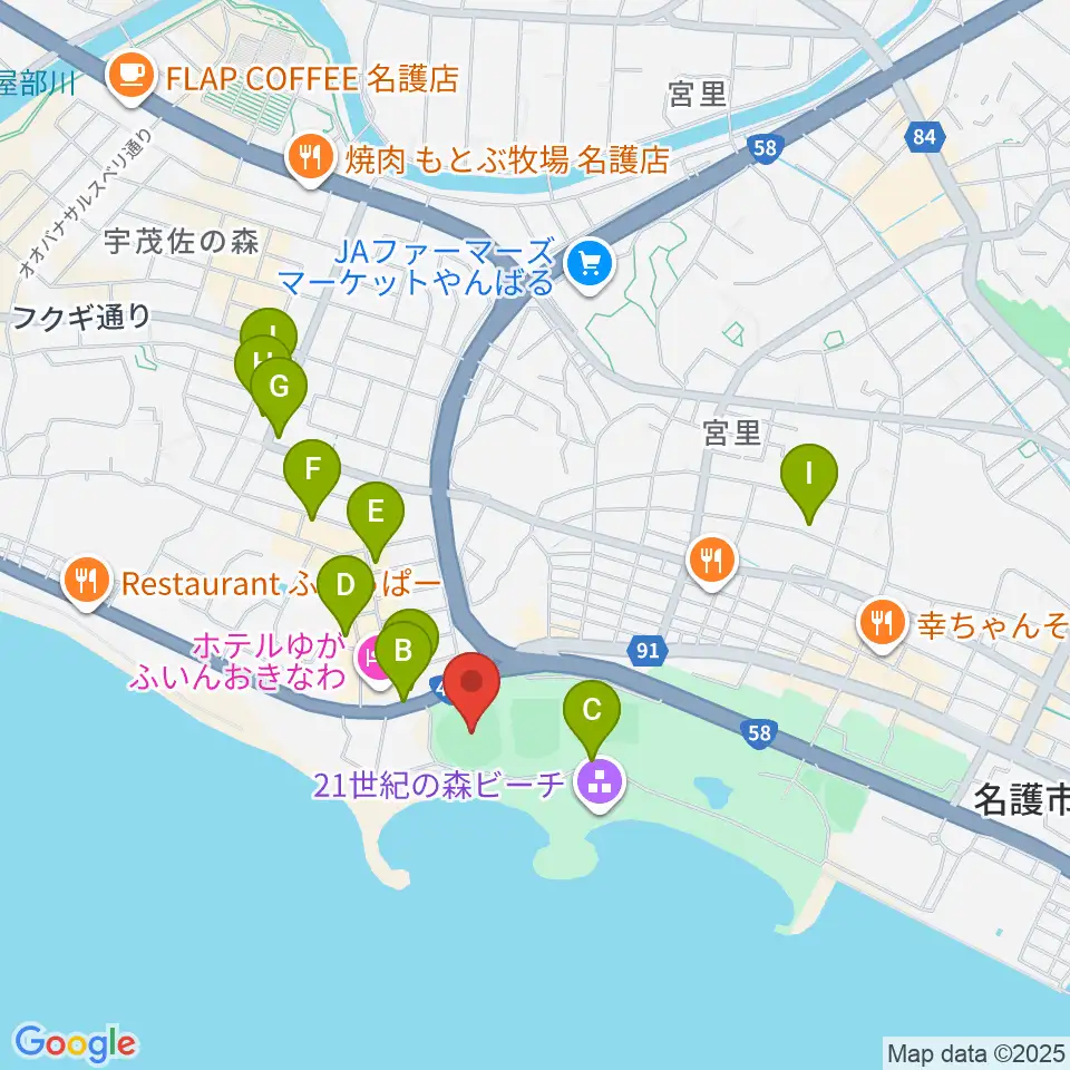 エナジックスタジアム名護周辺の駐車場・コインパーキング一覧地図