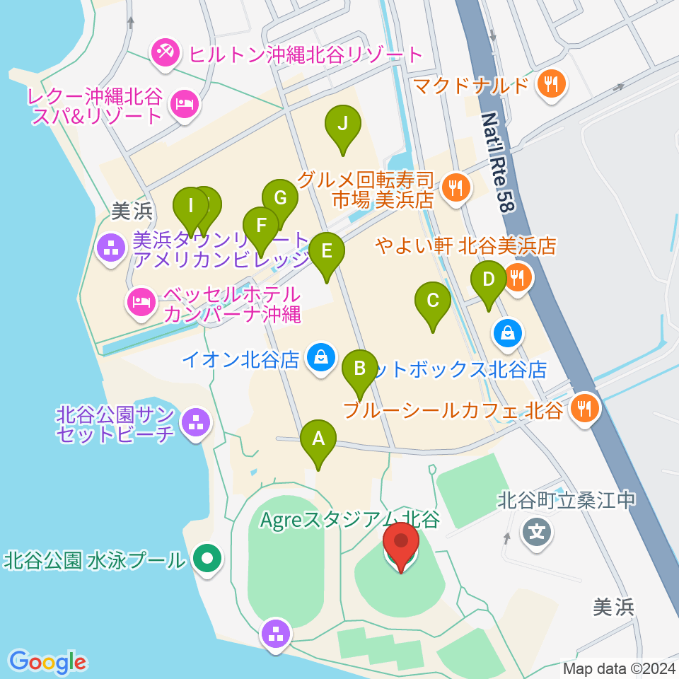 Agreスタジアム北谷周辺の駐車場・コインパーキング一覧地図