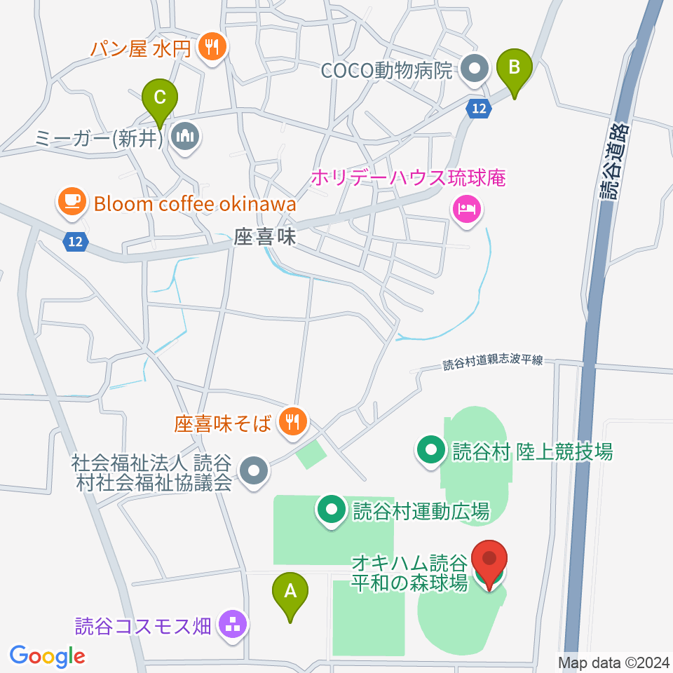 オキハム読谷平和の森球場周辺の駐車場・コインパーキング一覧地図