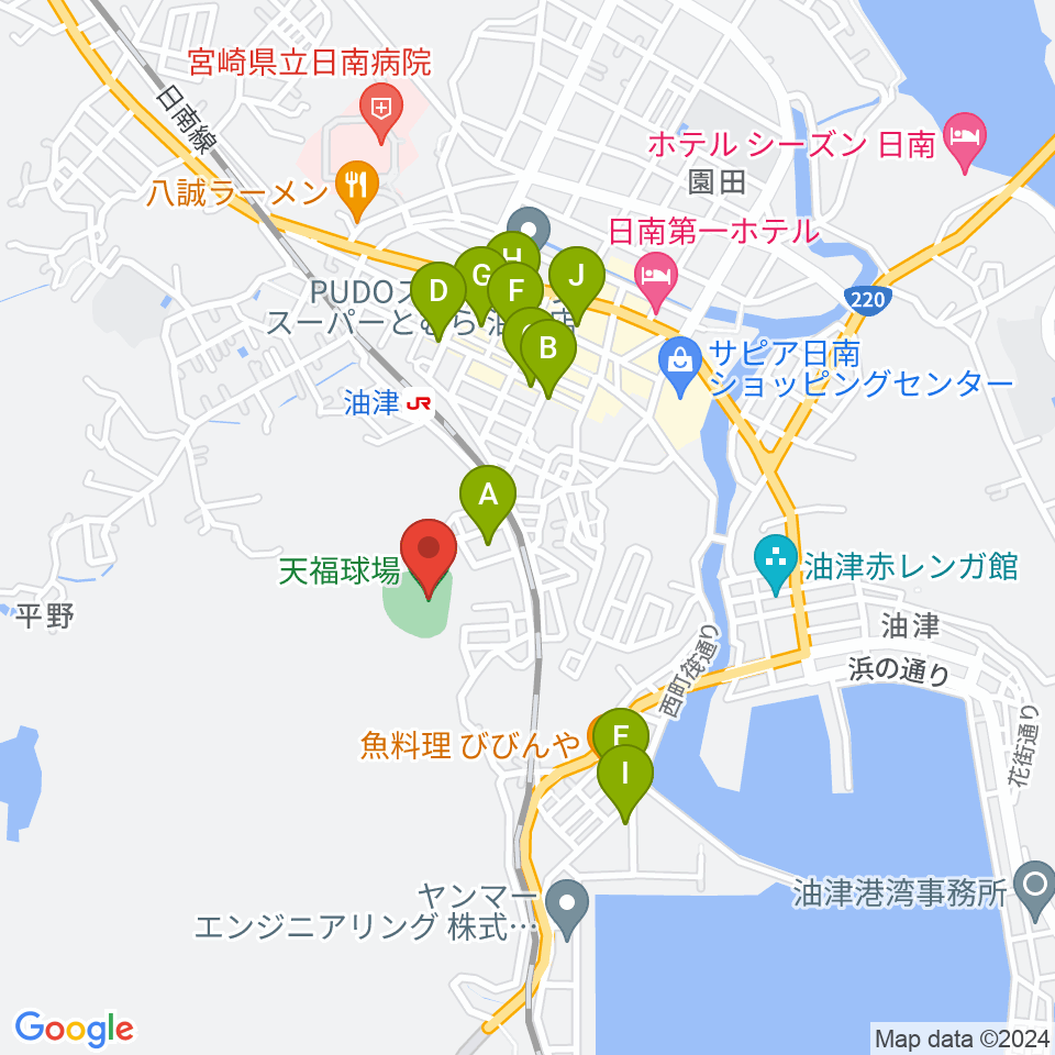 日南市天福球場周辺の駐車場・コインパーキング一覧地図