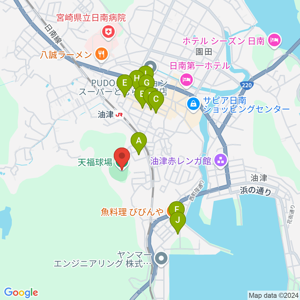 日南市天福球場周辺の駐車場・コインパーキング一覧地図