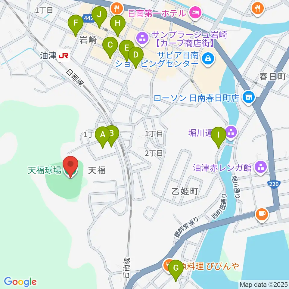 日南市天福球場周辺の駐車場・コインパーキング一覧地図