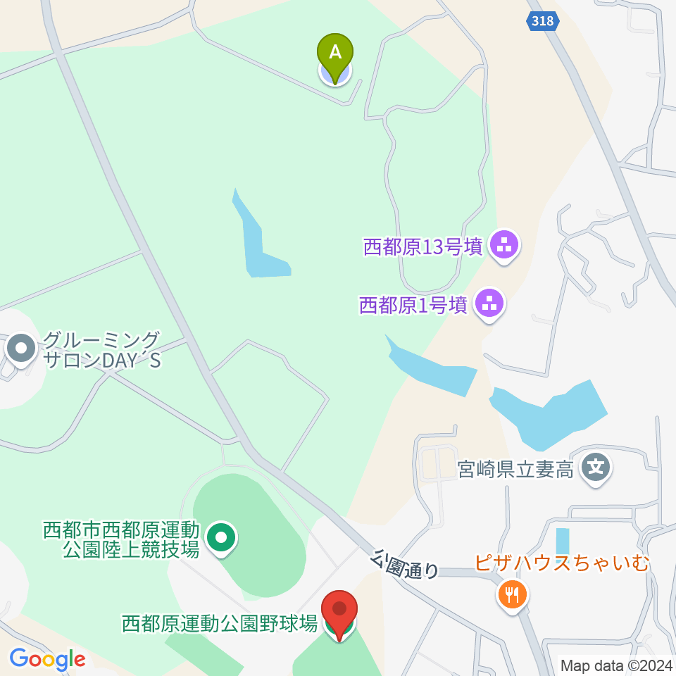 西都原運動公園野球場周辺の駐車場・コインパーキング一覧地図