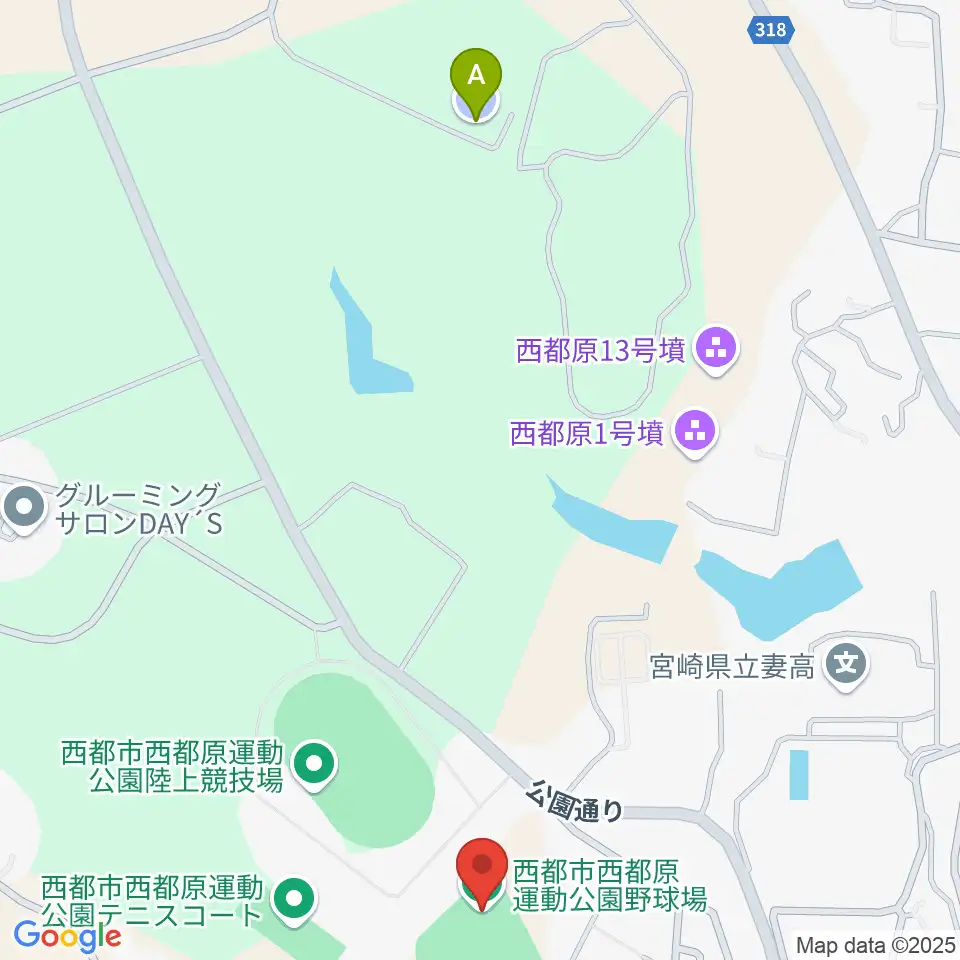 西都原運動公園野球場周辺の駐車場・コインパーキング一覧地図
