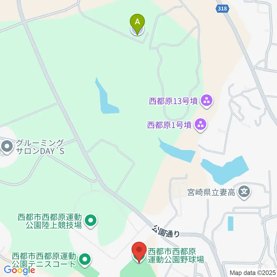 西都原運動公園野球場周辺の駐車場・コインパーキング一覧地図