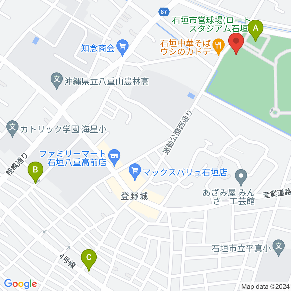 石垣市中央運動公園野球場周辺の駐車場・コインパーキング一覧地図