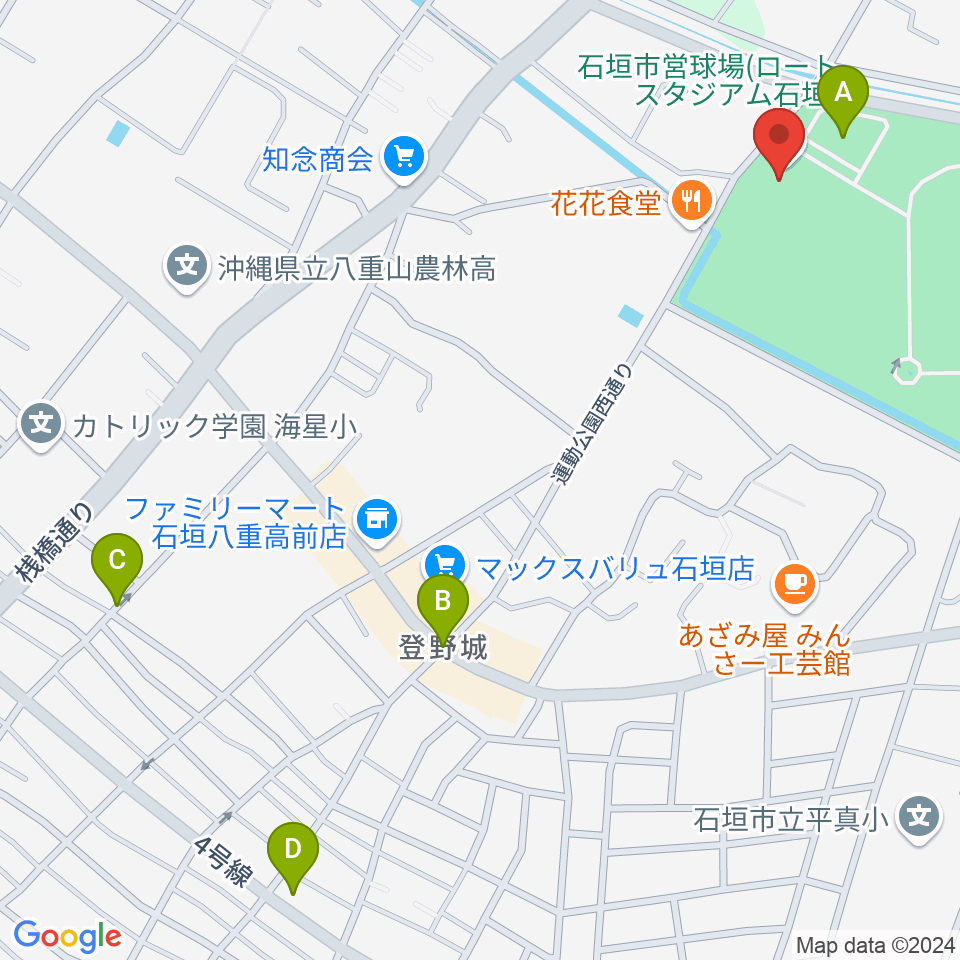 石垣市中央運動公園野球場周辺の駐車場・コインパーキング一覧地図