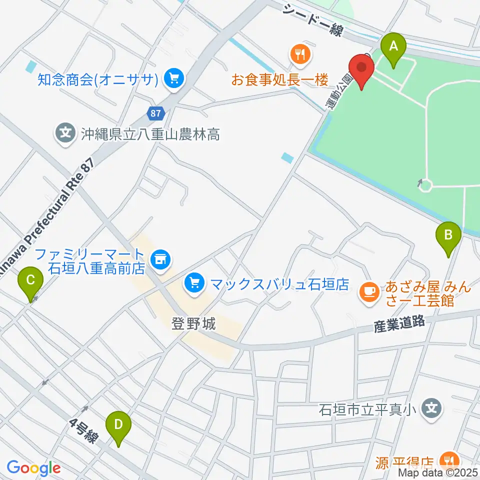 石垣市中央運動公園野球場周辺の駐車場・コインパーキング一覧地図