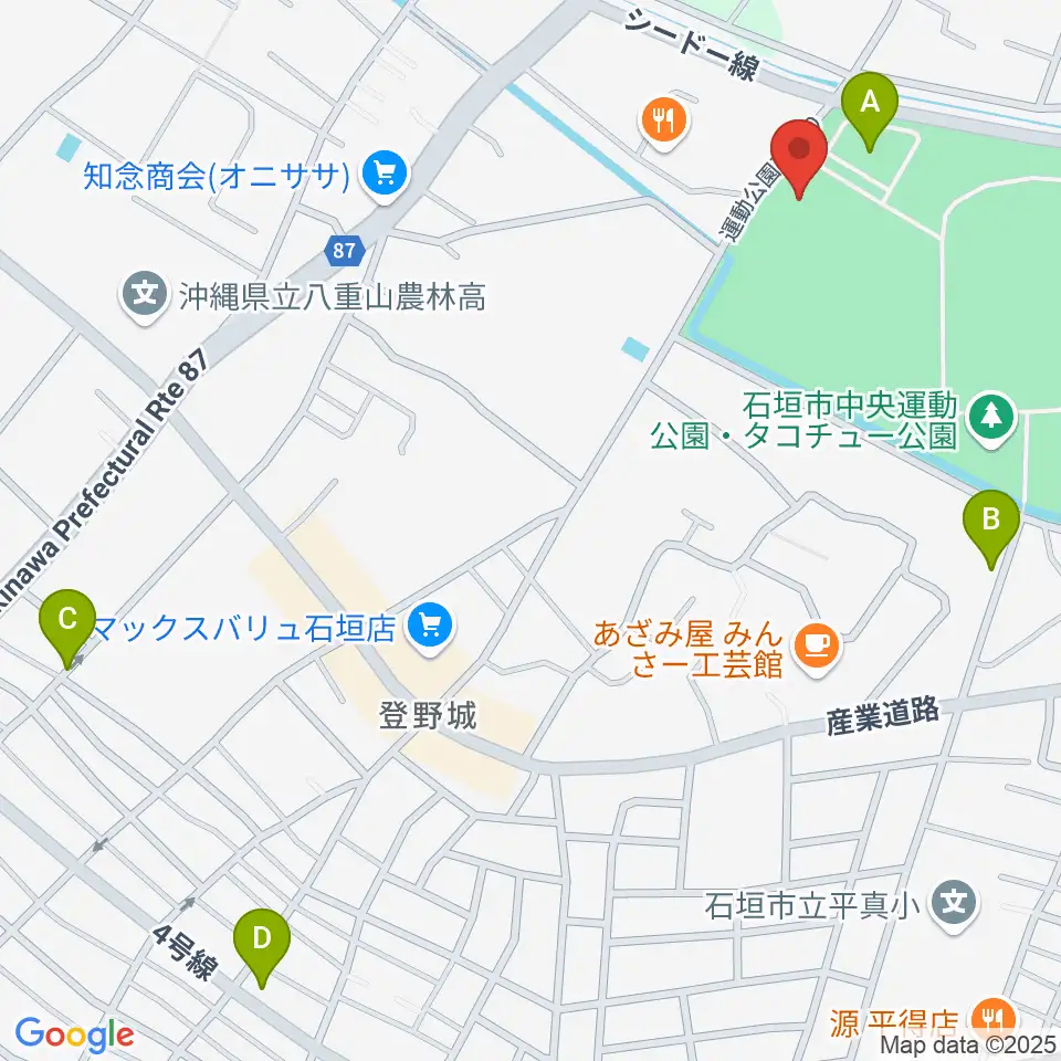 石垣市中央運動公園野球場周辺の駐車場・コインパーキング一覧地図