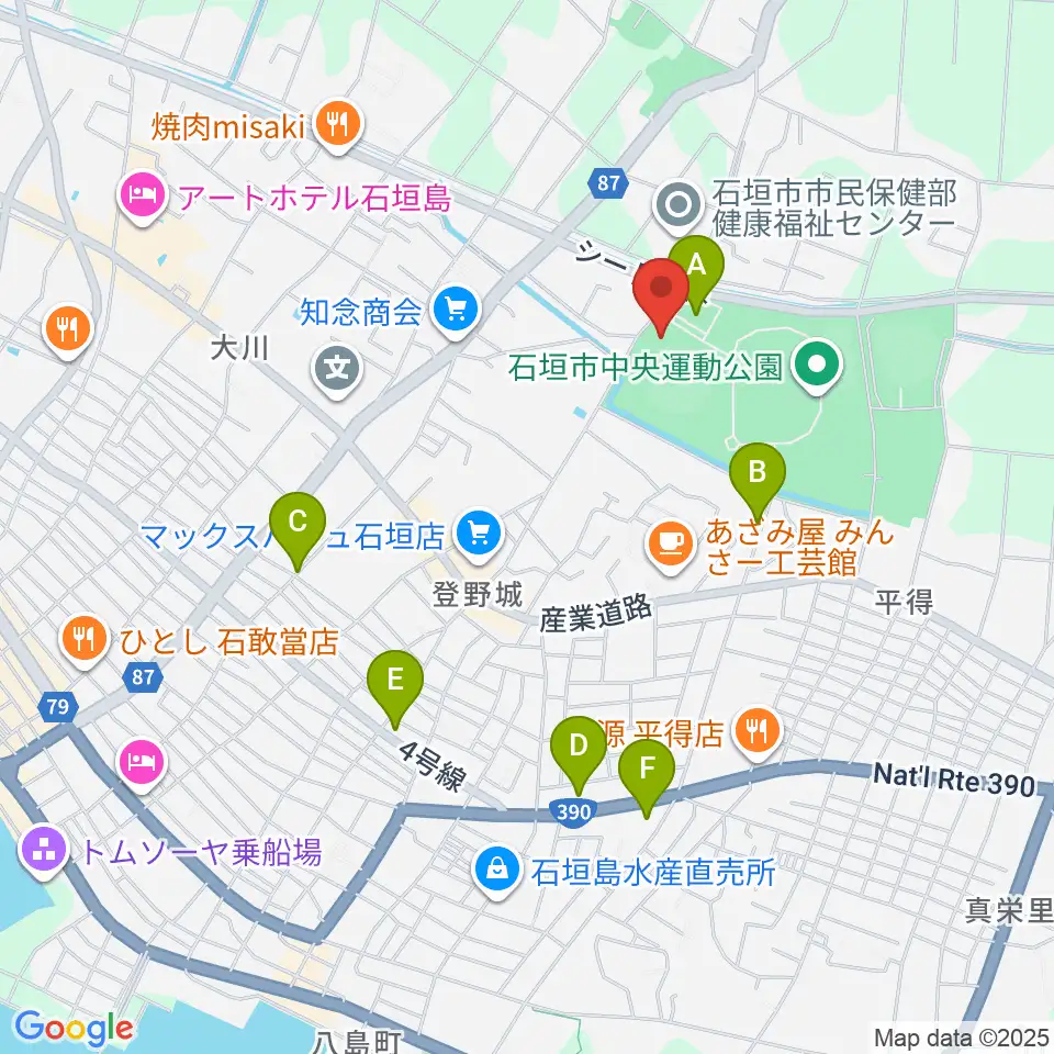 石垣市中央運動公園野球場周辺の駐車場・コインパーキング一覧地図