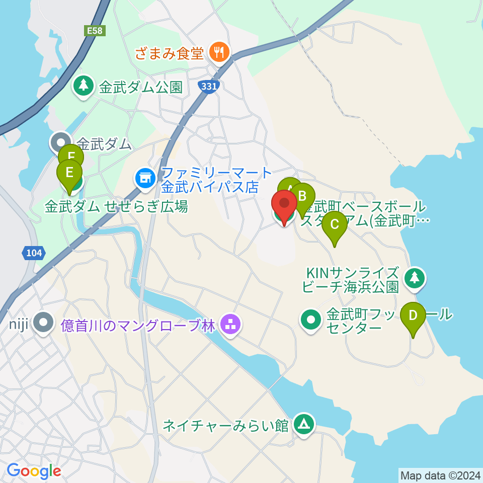 金武町ベースボールスタジアム周辺の駐車場・コインパーキング一覧地図