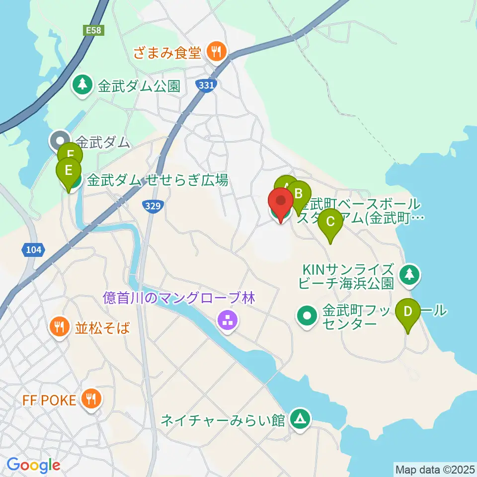 金武町ベースボールスタジアム周辺の駐車場・コインパーキング一覧地図
