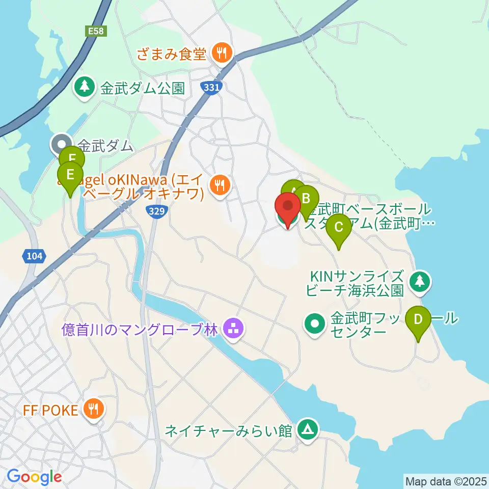 金武町ベースボールスタジアム周辺の駐車場・コインパーキング一覧地図