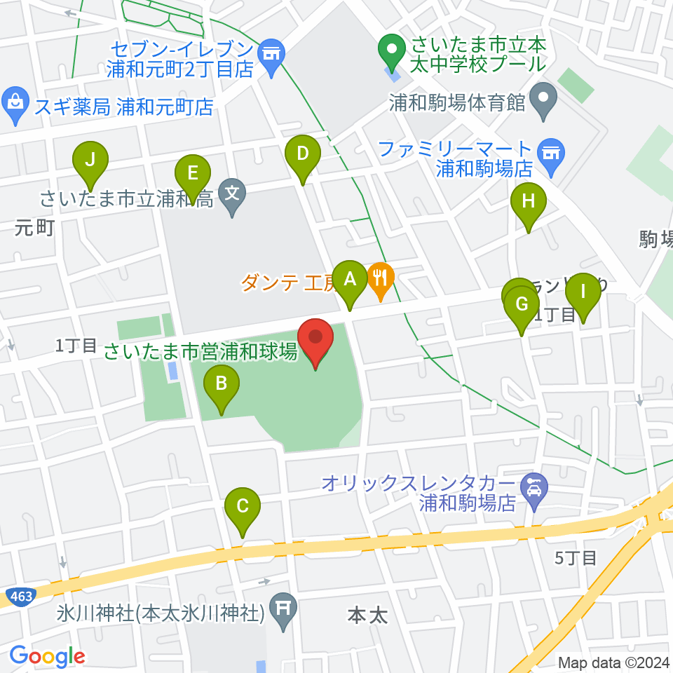 さいたま市営浦和球場周辺の駐車場・コインパーキング一覧地図