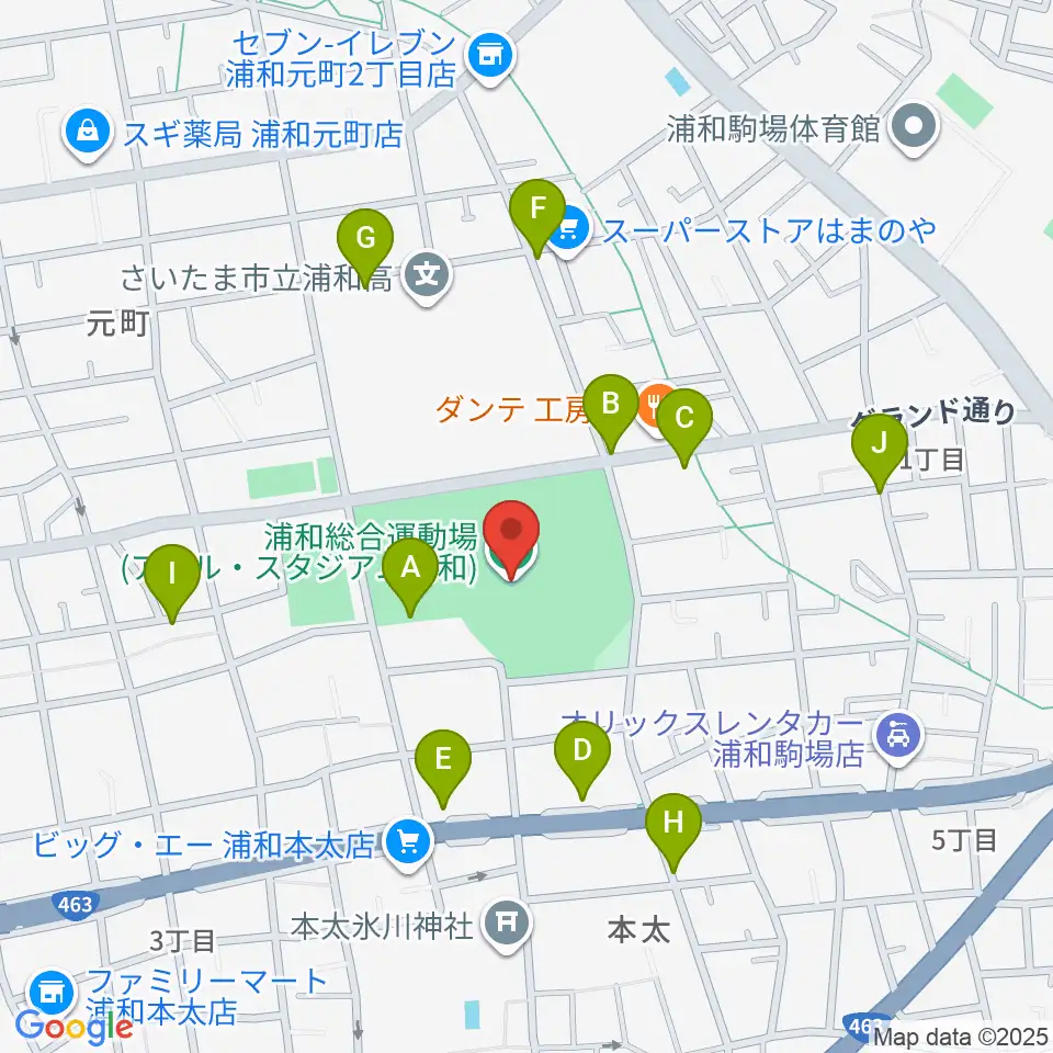 アイル・スタジアム浦和周辺の駐車場・コインパーキング一覧地図