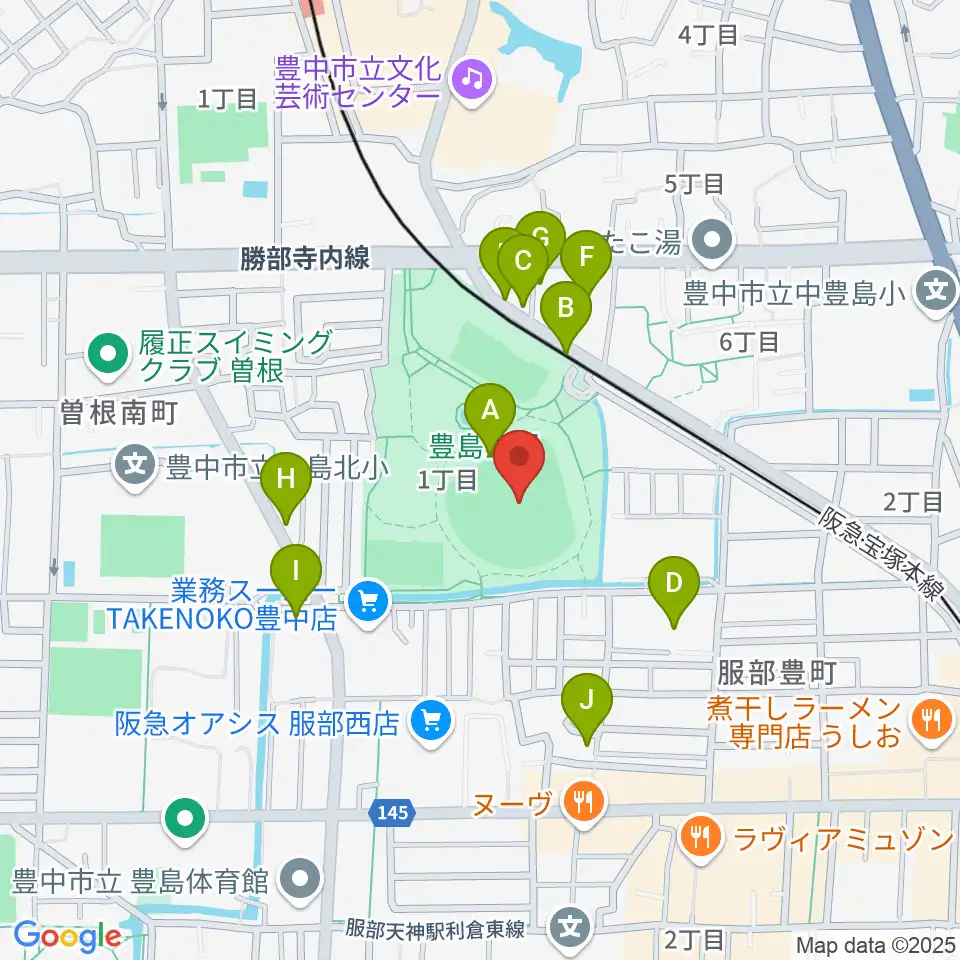 豊中ローズ球場周辺の駐車場・コインパーキング一覧地図