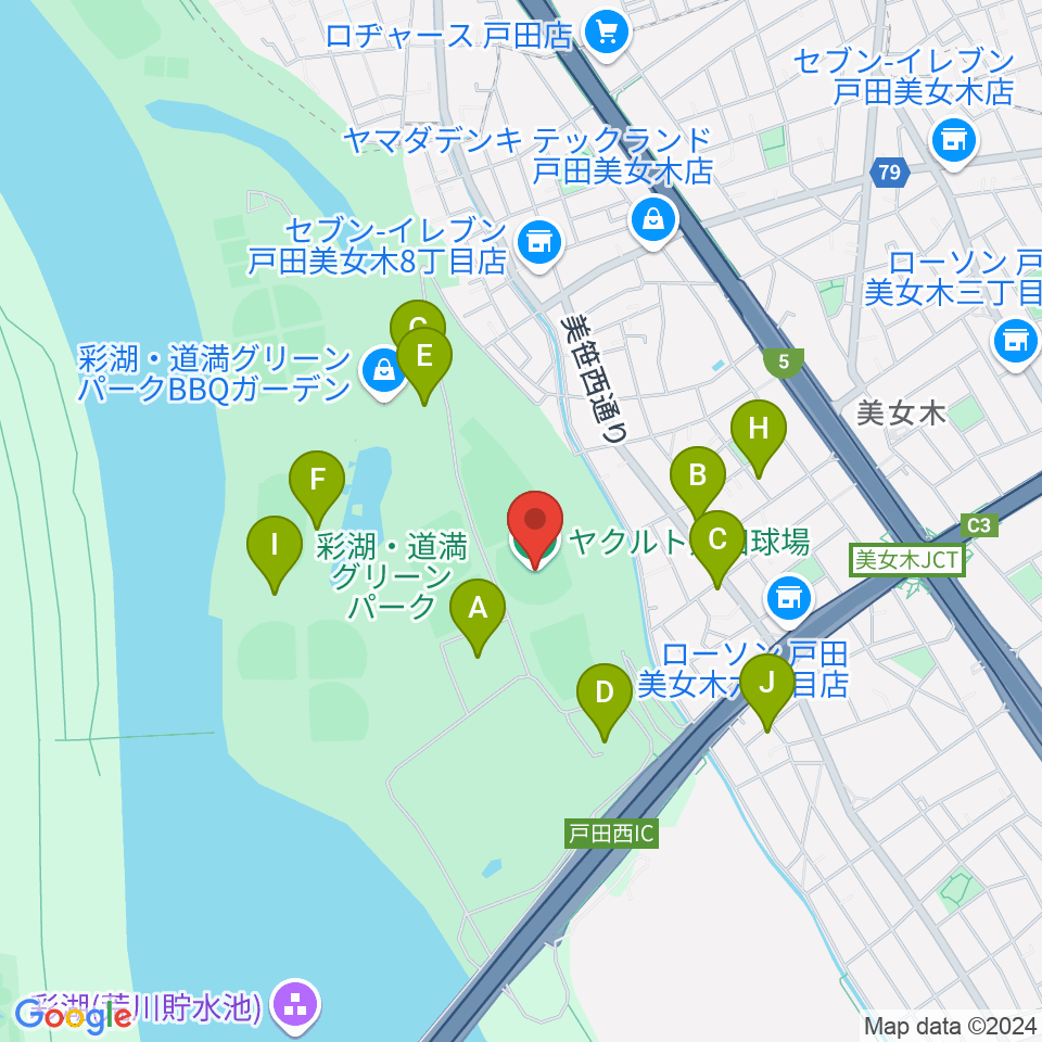 ヤクルト戸田球場周辺の駐車場・コインパーキング一覧地図