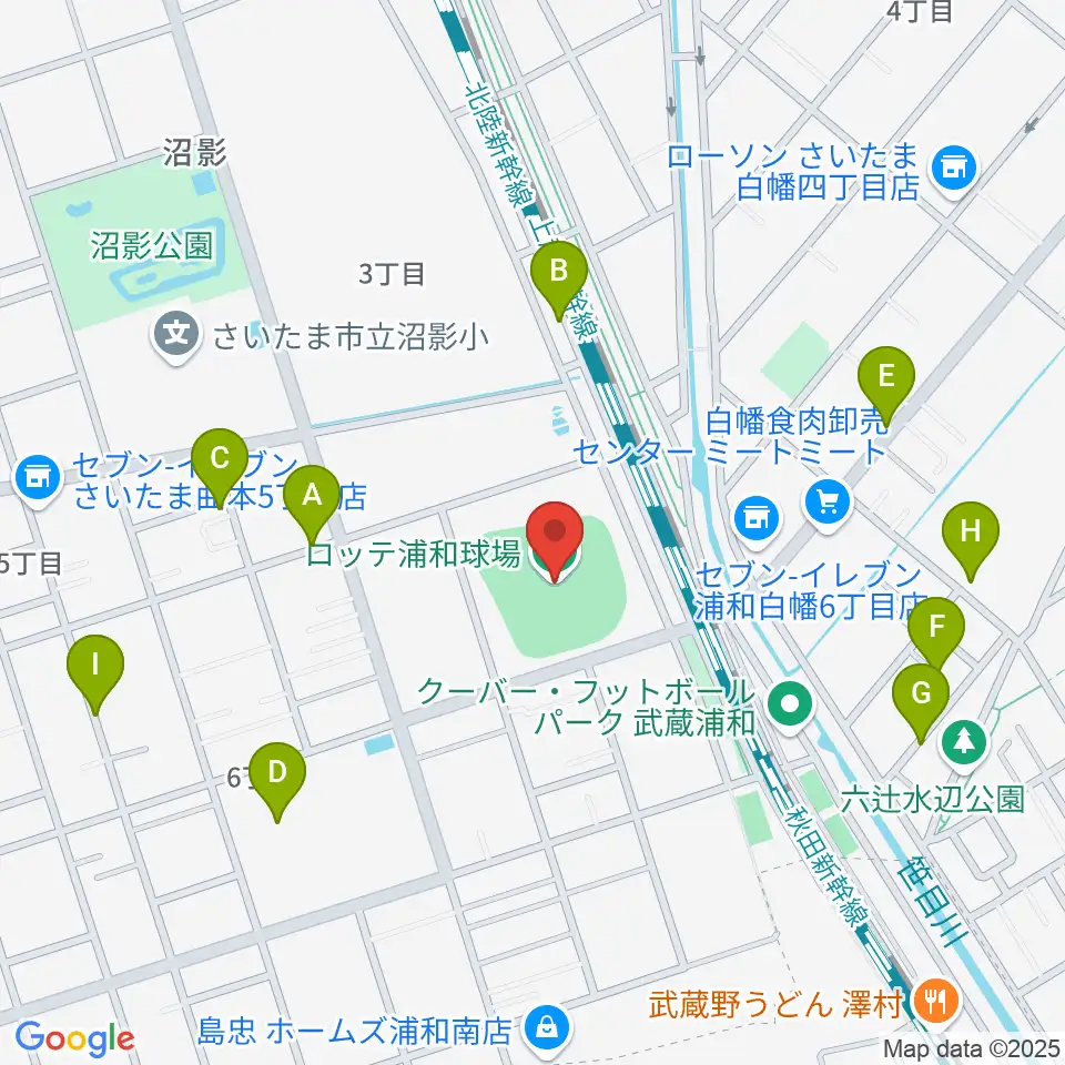 ロッテ浦和球場周辺の駐車場・コインパーキング一覧地図