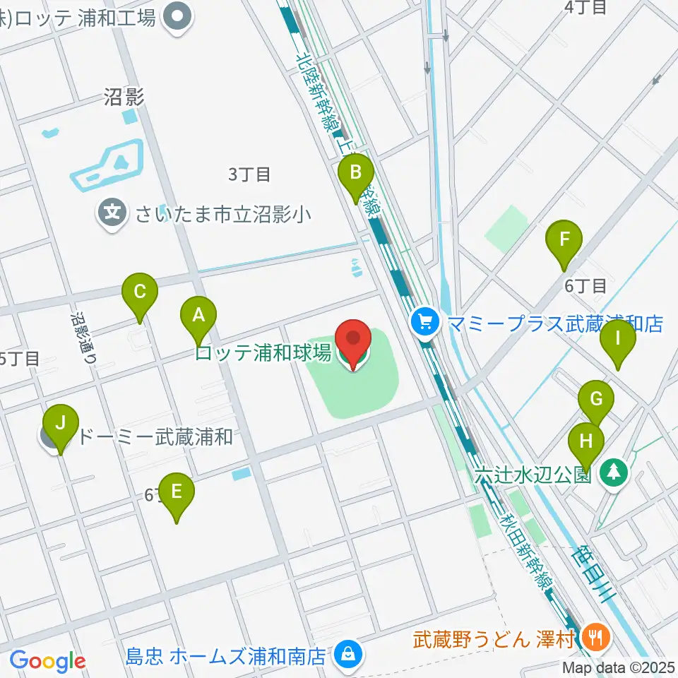 ロッテ浦和球場周辺の駐車場・コインパーキング一覧地図