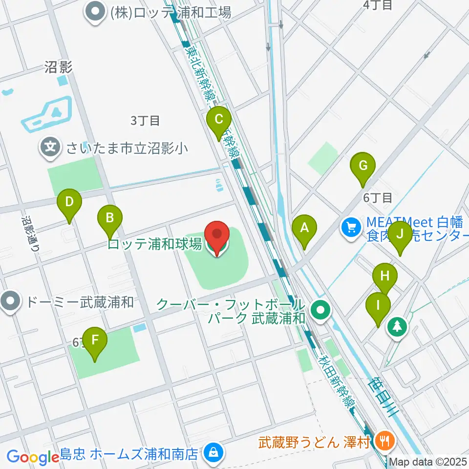 ロッテ浦和球場周辺の駐車場・コインパーキング一覧地図