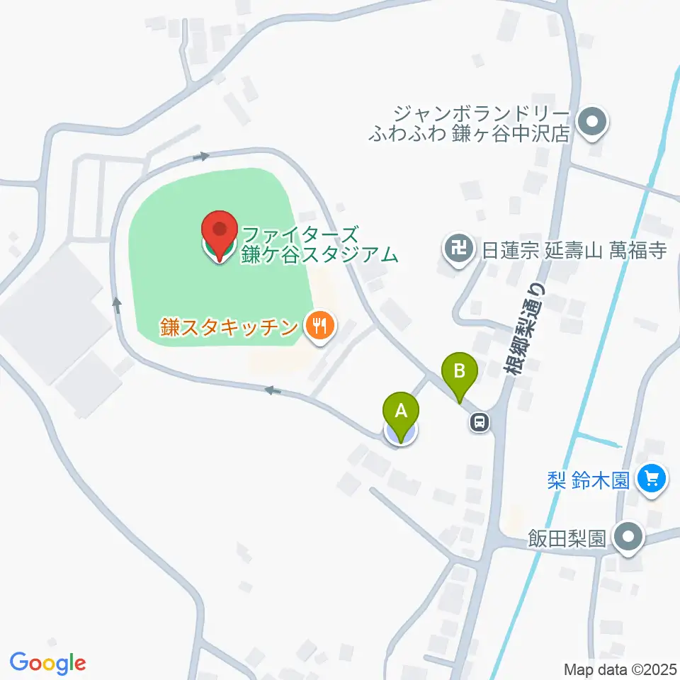 ファイターズ鎌ケ谷スタジアム周辺の駐車場・コインパーキング一覧地図