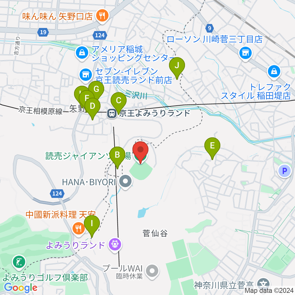 読売ジャイアンツ球場周辺の駐車場・コインパーキング一覧地図