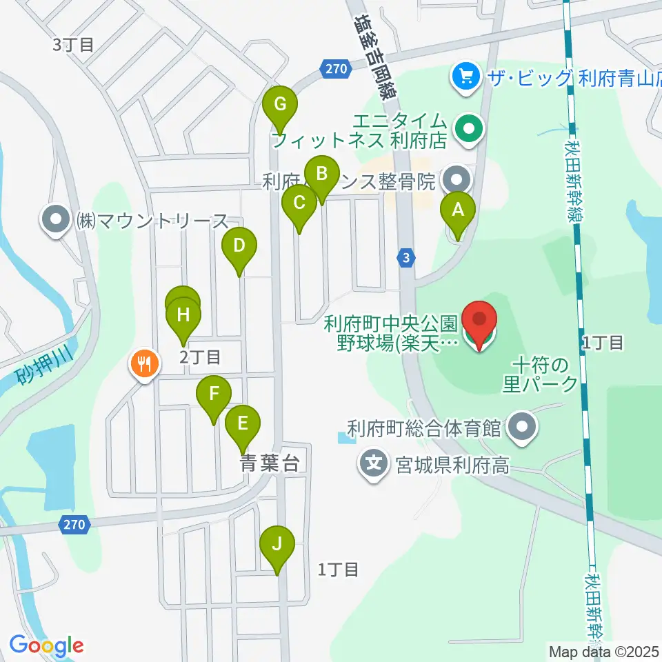 楽天イーグルス利府球場周辺の駐車場・コインパーキング一覧地図