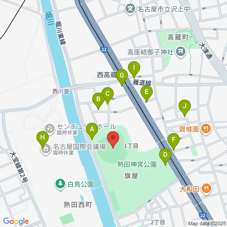 熱田愛知時計120スタジアム周辺の駐車場・コインパーキング一覧地図