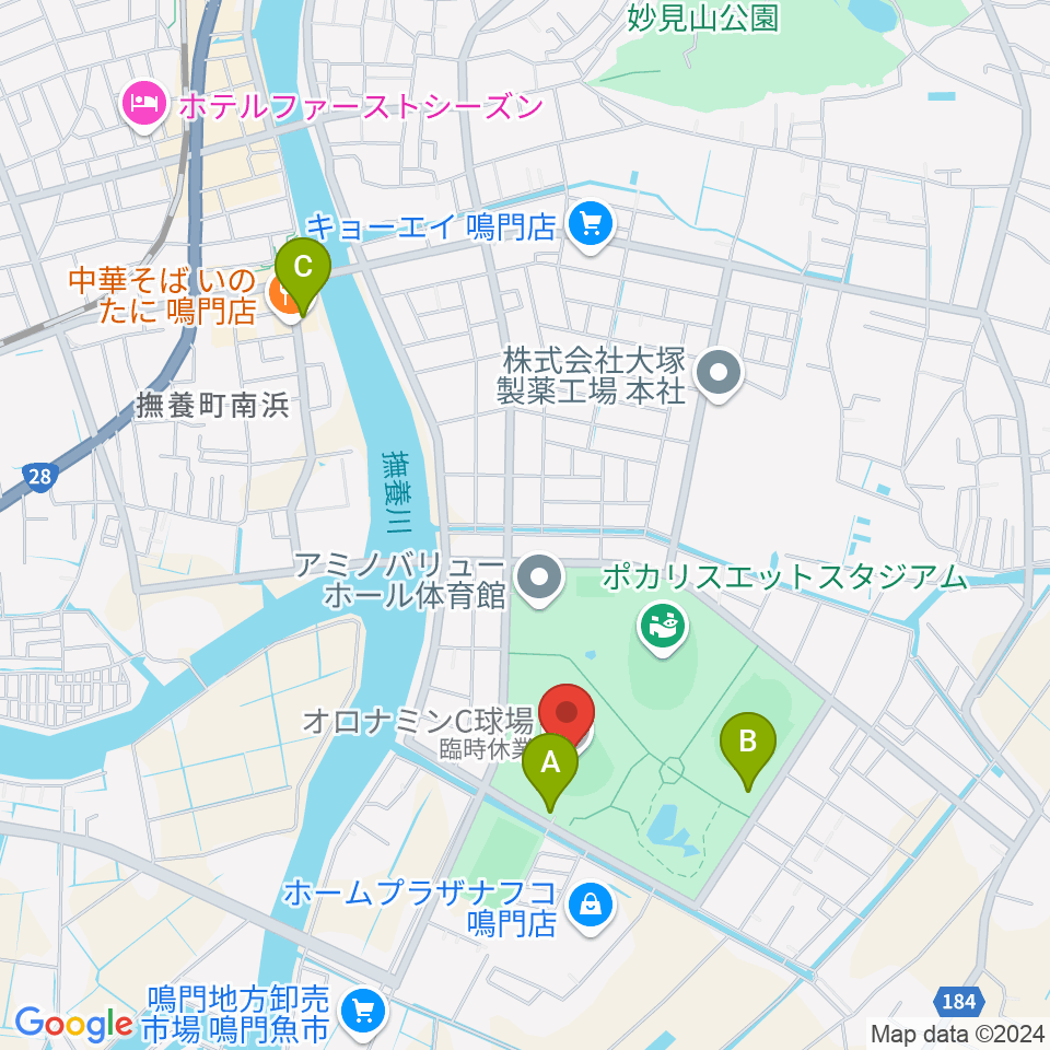 オロナミンC球場周辺の駐車場・コインパーキング一覧地図