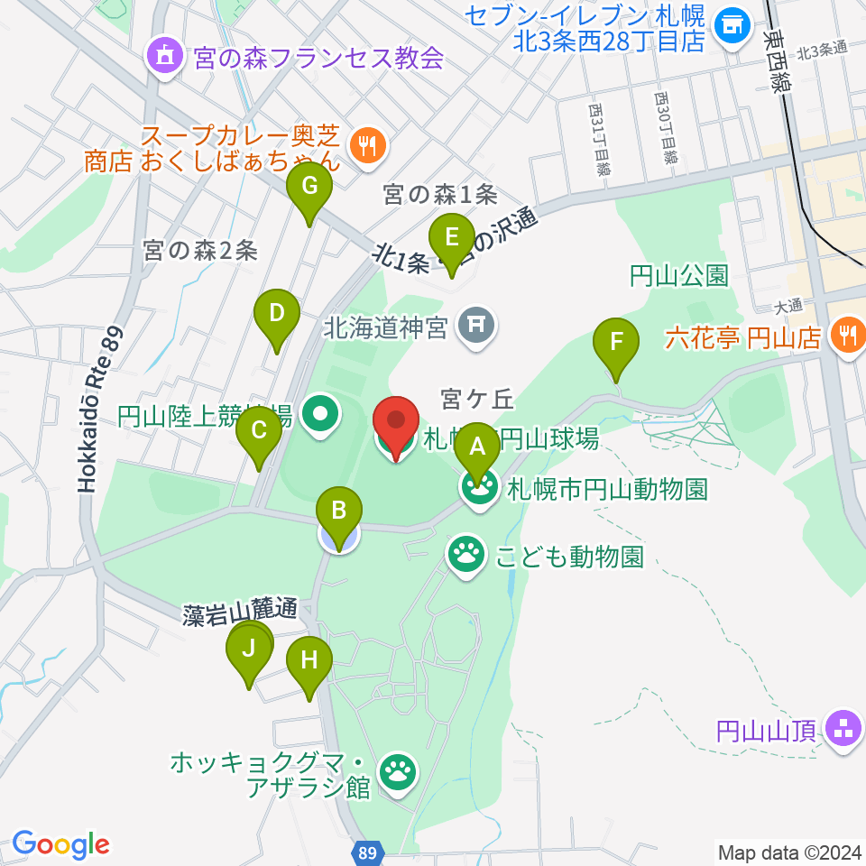 札幌市円山球場周辺の駐車場・コインパーキング一覧地図