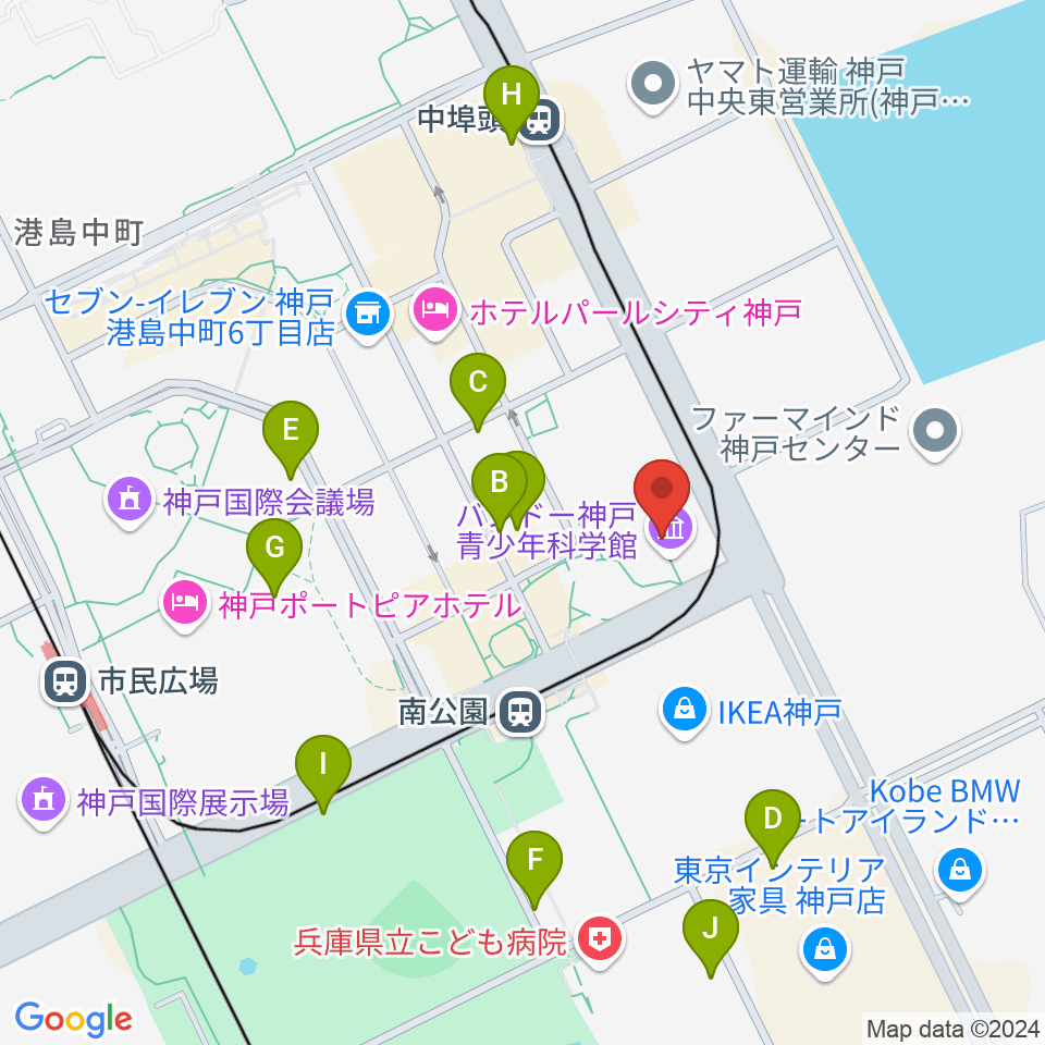 バンドー神戸青少年科学館周辺の駐車場・コインパーキング一覧地図