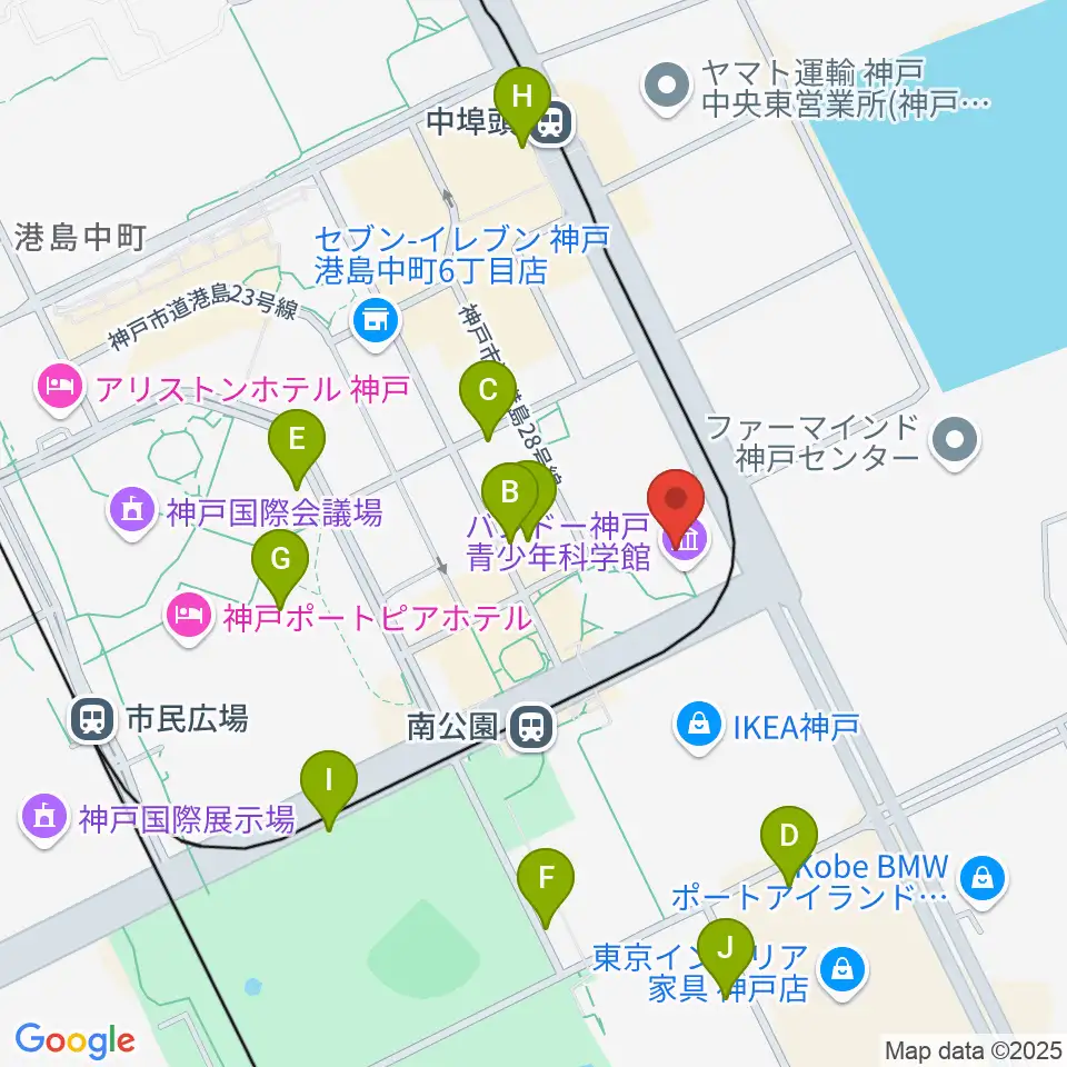 バンドー神戸青少年科学館周辺の駐車場・コインパーキング一覧地図